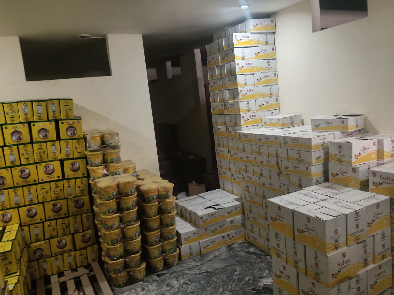 LUX and Knorr cartons in main warehouse hall
